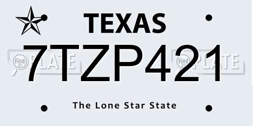 7TZP421 Texas License Plate