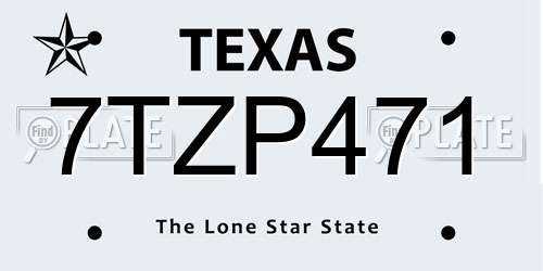 7TZP471 Texas License Plate