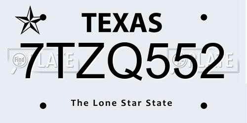 7TZQ552 Texas License Plate
