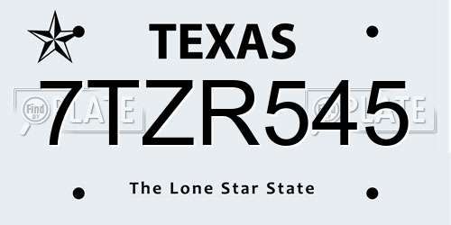 7TZR545 Texas License Plate