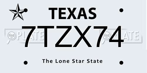 7TZX74 Texas License Plate