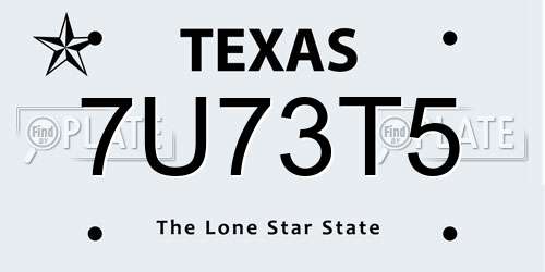7U73T5 Texas License Plate