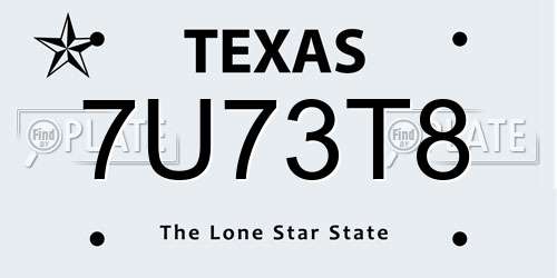 7U73T8 Texas License Plate