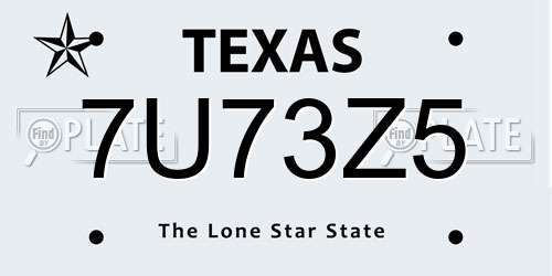 7U73Z5 Texas License Plate