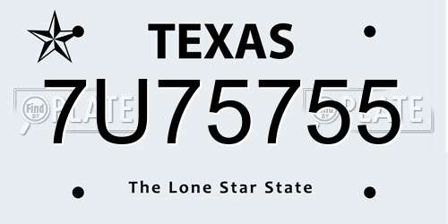 7U75755 Texas License Plate