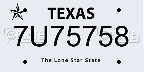 7U75758 Texas License Plate