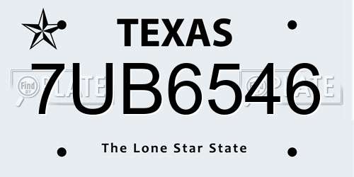 7UB6546 Texas License Plate
