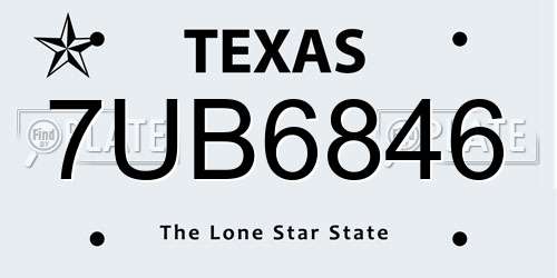 7UB6846 Texas License Plate