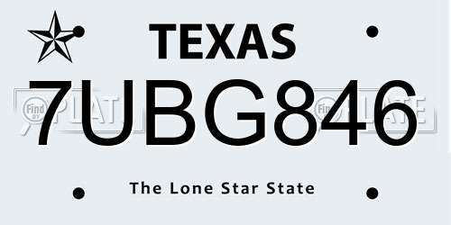 7UBG846 Texas License Plate