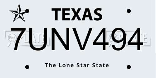 7UNV494 Texas License Plate