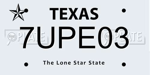7UPE03 Texas License Plate