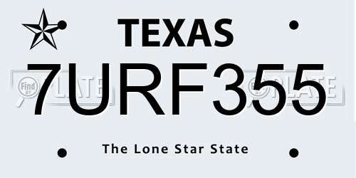 7URF355 Texas License Plate