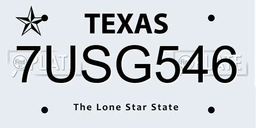 7USG546 Texas License Plate