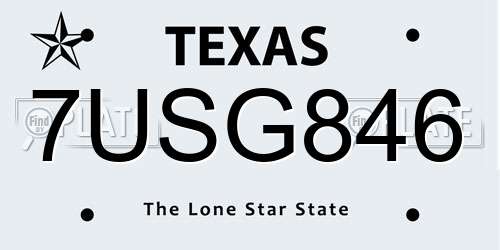 7USG846 Texas License Plate