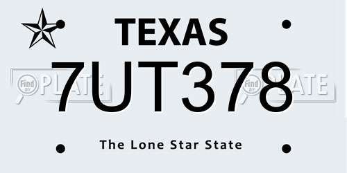 7UT378 Texas License Plate