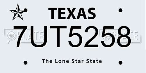 7UT5258 Texas License Plate