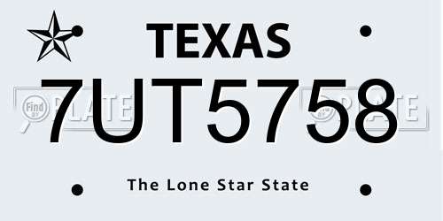 7UT5758 Texas License Plate