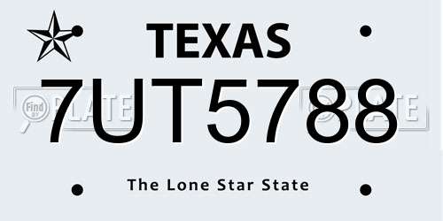 7UT5788 Texas License Plate