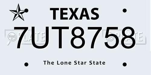 7UT8758 Texas License Plate