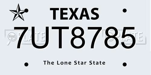 7UT8785 Texas License Plate