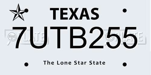 7UTB255 Texas License Plate