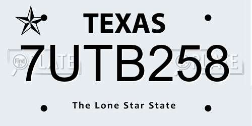 7UTB258 Texas License Plate