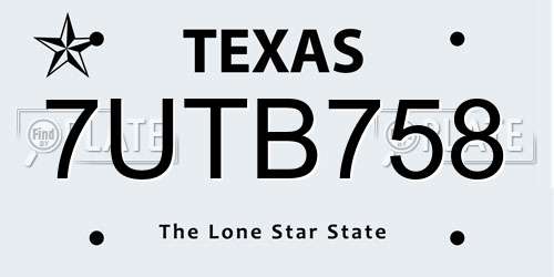 7UTB758 Texas License Plate