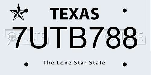 7UTB788 Texas License Plate