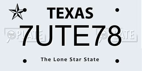 7UTE78 Texas License Plate