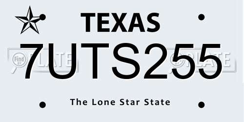 7UTS255 Texas License Plate