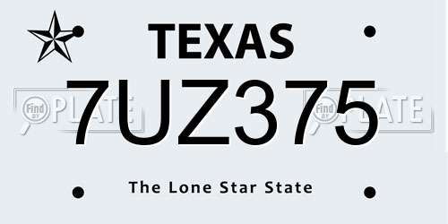 7UZ375 Texas License Plate