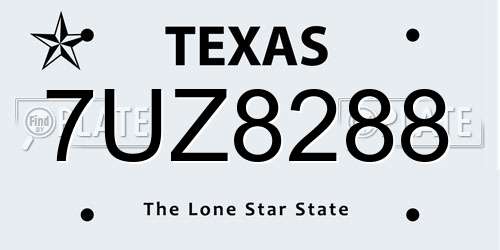 7UZ8288 Texas License Plate