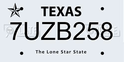 7UZB258 Texas License Plate