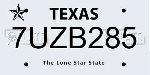 7UZB285 Texas License Plate