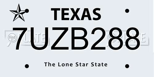 7UZB288 Texas License Plate