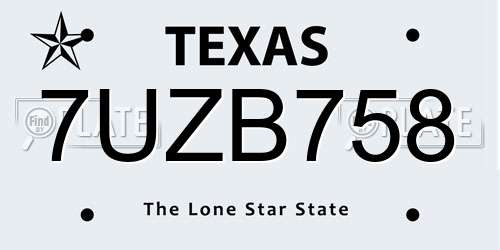 7UZB758 Texas License Plate