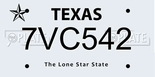 7VC542 Texas License Plate