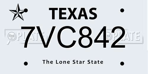 7VC842 Texas License Plate