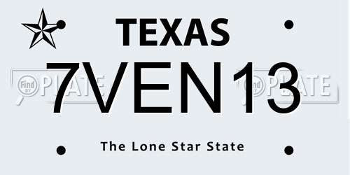 7VEN13 Texas License Plate
