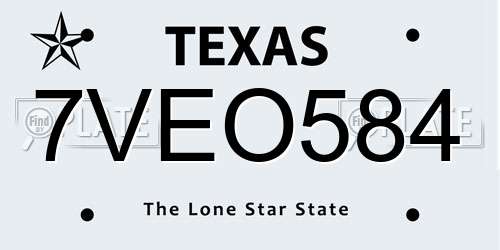 7VEO584 Texas License Plate