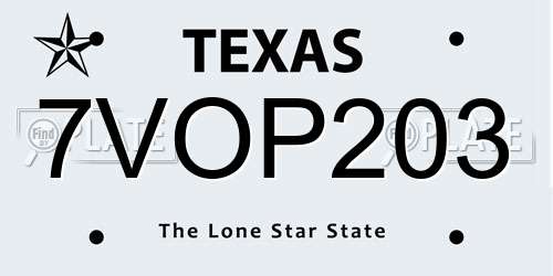 7VOP203 Texas License Plate