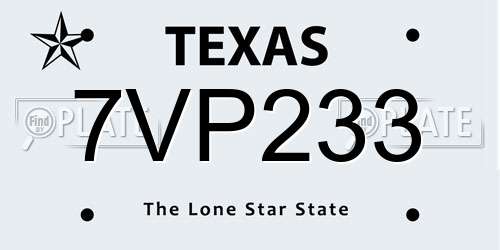 7VP233 Texas License Plate