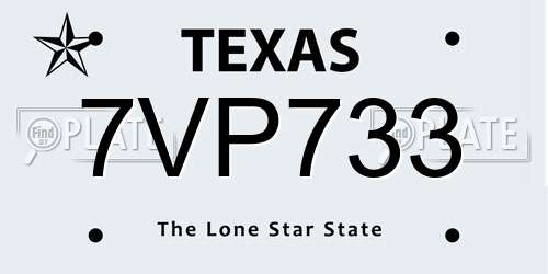7VP733 Texas License Plate