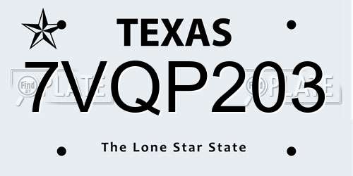 7VQP203 Texas License Plate