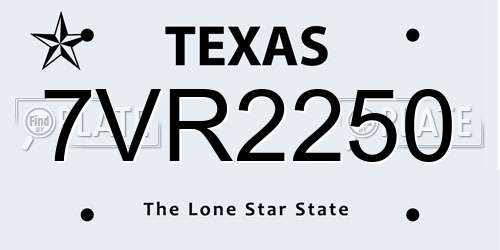 7VR2250 Texas License Plate