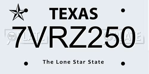 7VRZ250 Texas License Plate