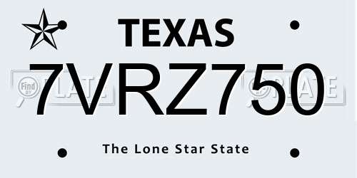 7VRZ750 Texas License Plate