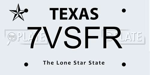 7VSFR Texas License Plate
