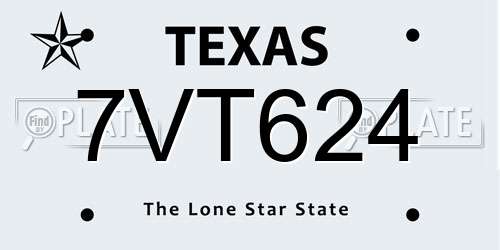 7VT624 Texas License Plate