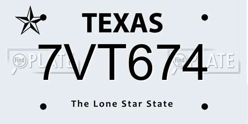 7VT674 Texas License Plate